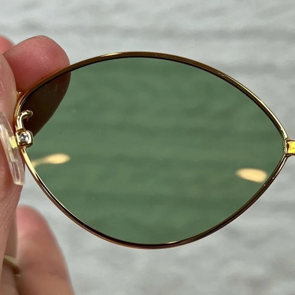 NWB VEDA TINDA Sunglasses, Case and Croakies Green Tint Gold Frames